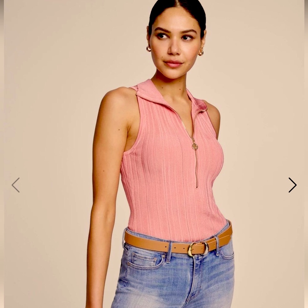 WHBM Half Zip Rib Halter Sweater Tank in Rosette